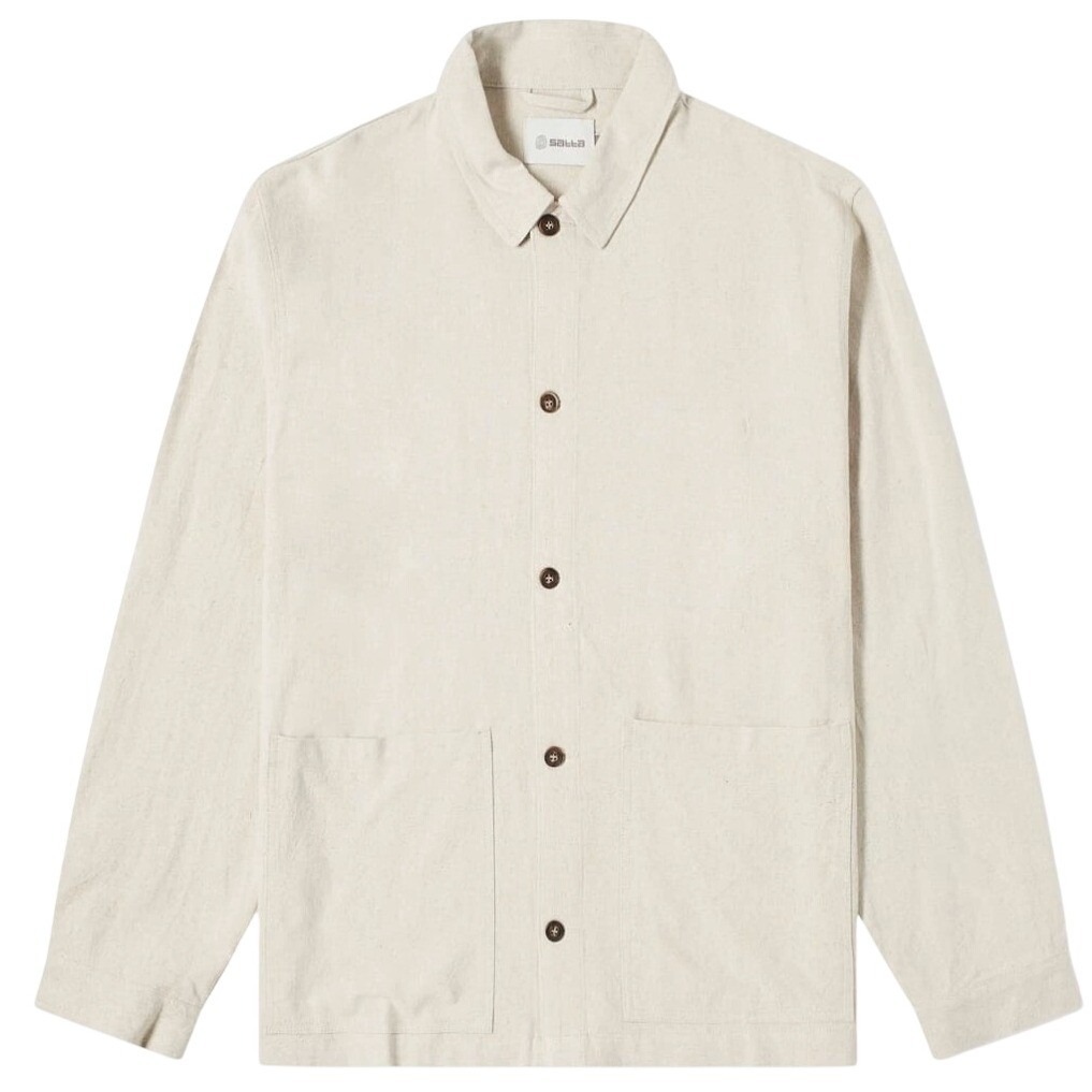 Satta Button Down Overshirt Ecru Mens Medium Linen Cotton Chore Jacket